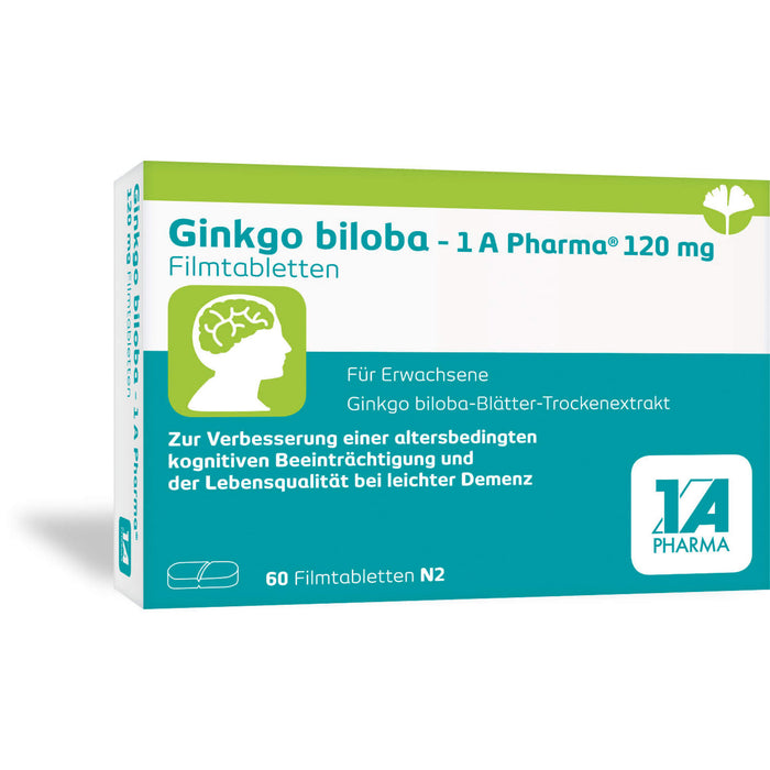 1 A Pharma Ginkgo biloba 120 mg Filmtabletten zur Verbesserung einer altersbedingten kognitiven Beeinträchtigung und bei leichter Demenz, 60 pcs. Tablets