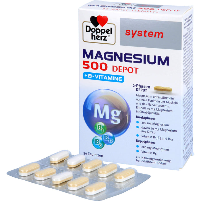 Doppelherz System Magnesium 500 Depot Tabletten für Muskeln und Nervensystem, 30 St. Tabletten