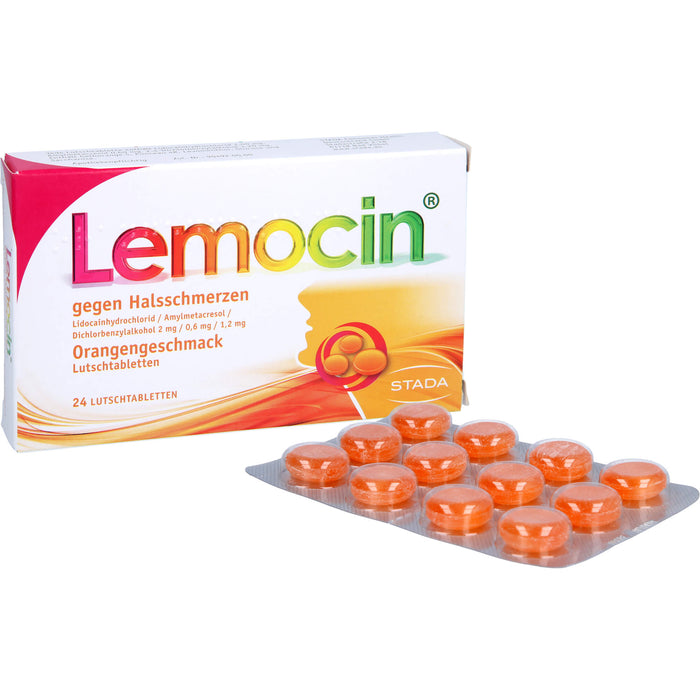 Lemocin Lutschtabletten Orangengeschmack gegen Halsschmerzen, 24 pc Tablettes