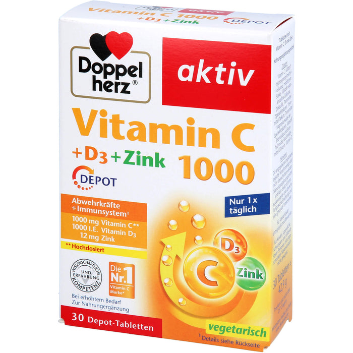 Doppelherz Vitamin C 1000 + D3 + Zink Depot Tabletten, 30 pcs. Tablets