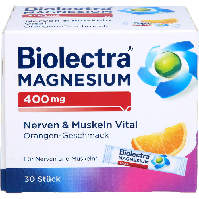 Biolectra Magnesium 400 mg Nerven & Muskeln Vital Direktstick mit Orangen-Geschmack, 30 St. Beutel