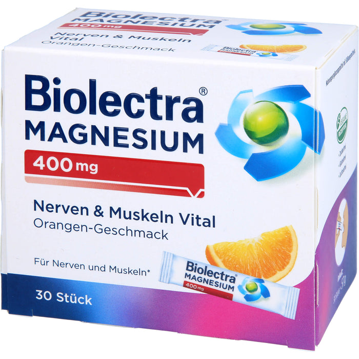 Biolectra Magnesium 400 mg Nerven & Muskeln Vital Direktstick mit Orangen-Geschmack, 30 pcs. Sachets