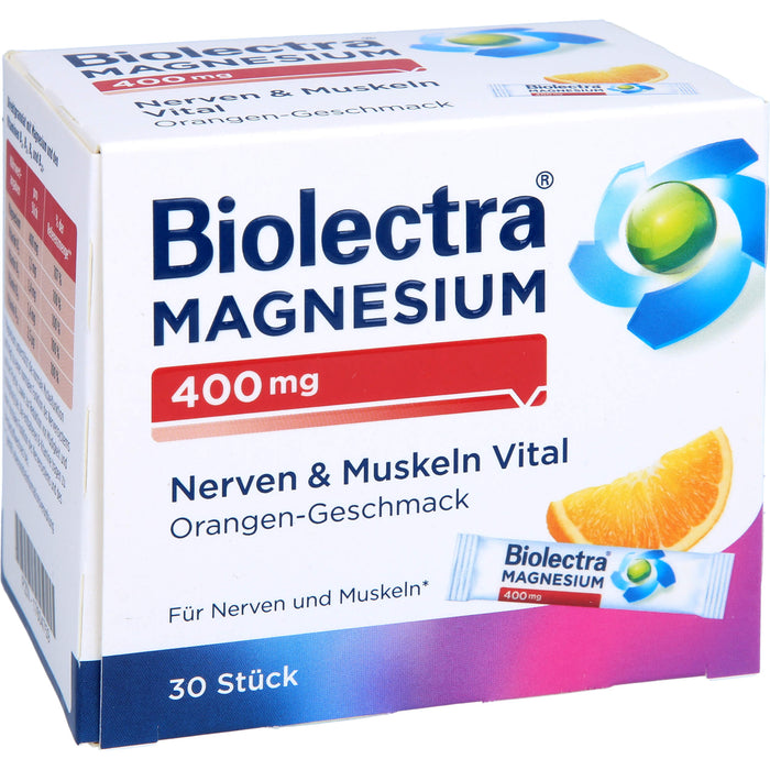 Biolectra Magnesium 400 mg Nerven & Muskeln Vital Direktstick mit Orangen-Geschmack, 30 pcs. Sachets