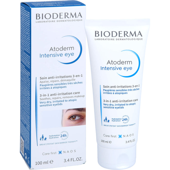 BIODERMA Atoderm Intensive eye Augencreme mit Hyaluronsäure bei trockenen, juckenden, irritierten bis zu Neurodermitis neigenden Augenlidern, 100 ml Crème