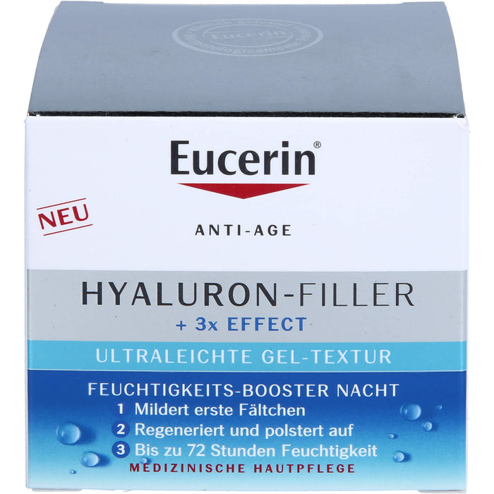 Eucerin Hyaluron-Filler und 3x Effect Feuchtigkeits-Booster Nachtpflege – Gesichtspflege mit Hyaluronsäure gegen Falten, 50 ml Creme