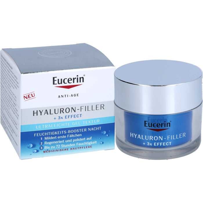 Eucerin Hyaluron-Filler und 3x Effect Feuchtigkeits-Booster Nachtpflege – Gesichtspflege mit Hyaluronsäure gegen Falten, 50 ml Cream