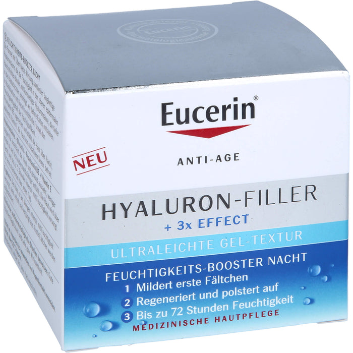 Eucerin Hyaluron-Filler und 3x Effect Feuchtigkeits-Booster Nachtpflege – Gesichtspflege mit Hyaluronsäure gegen Falten, 50 ml Cream