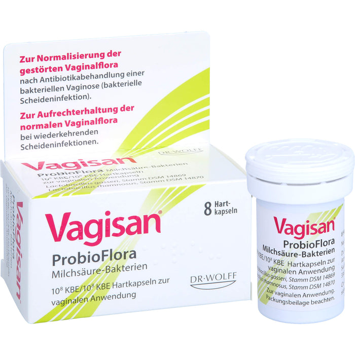 Vagisan ProbioFlora Milchsäure-Bakterien Hartkapseln ur Normalisierung der gestörten Scheidenflora nach Antibiotikabehandlung einer bakteriellen Vaginose, 8 pcs. Capsules