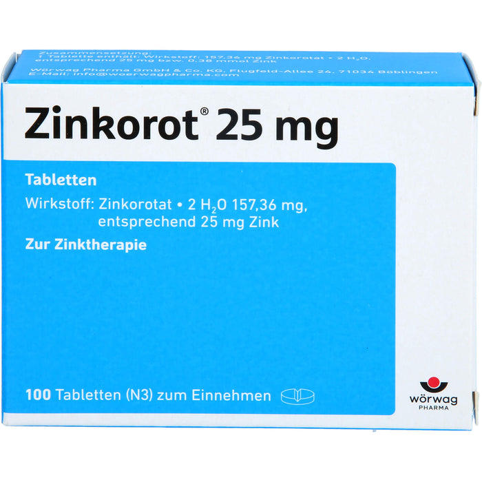 Zinkorot 25 mg Tabletten zur Zinktherapie, 100 pc Tablettes