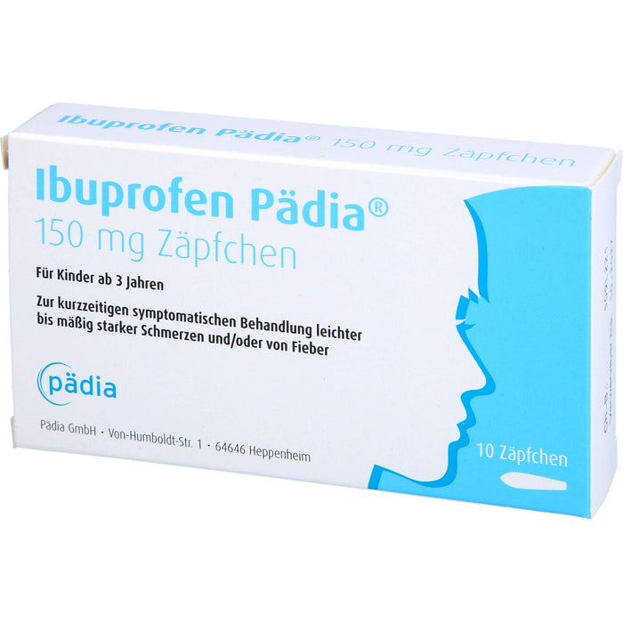 Pädia Ibuprofen 150 mg Zäpfchen bei Schmerzen und Fieber, 10 pcs. Suppositories