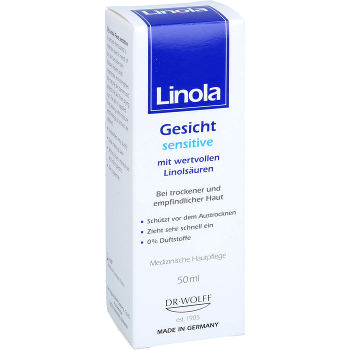 Linola Gesicht Sensitive Gesichtscreme für trockene und empfindliche Haut, 50 ml Cream