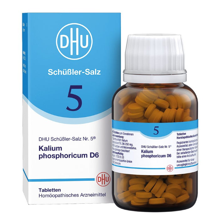 DHU Schüßler-Salz Nr. 5 Kalium phosphoricum D6 – Das Mineralsalz der Nerven und Psyche – das Original – umweltfreundlich im Arzneiglas, 420 St. Tabletten