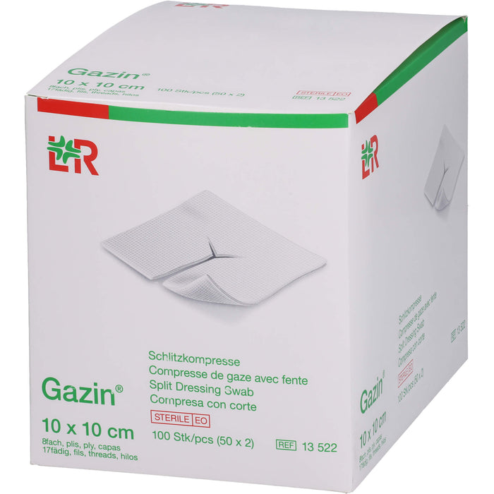 Gazin 10 cm x 10 cm steril 8fach Schlitzkompresse, 100 pc Compresses