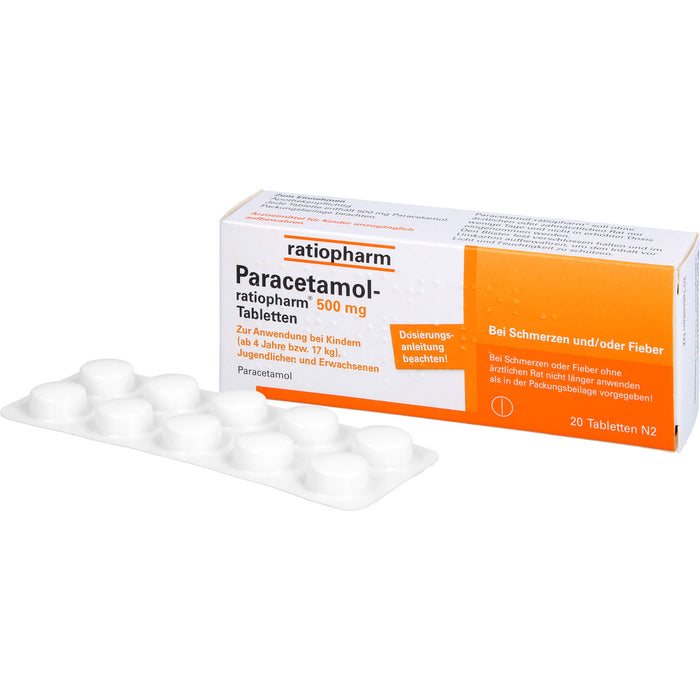 Paracetamol-ratiopharm 500 mg Tabletten, 20 pcs. Tablets