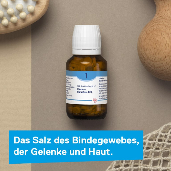 DHU Schüßler-Salz Nr. 1 Calcium fluoratum D3 – Das Mineralsalz des Bindegewebes, der Gelenke und Haut – das Original – umweltfreundlich im Arzneiglas, 200 St. Tabletten