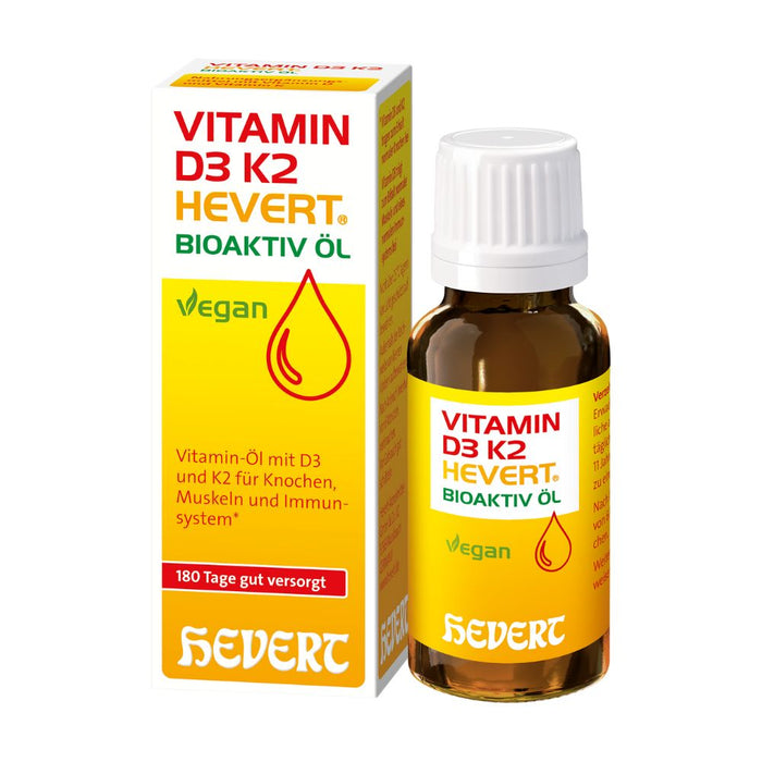 Vitamin D3 K2 HEVERT Bioaktiv Öl für gesunde Knochen und Muskeln sowie ein aktives Immunsystem, 20 ml Öl