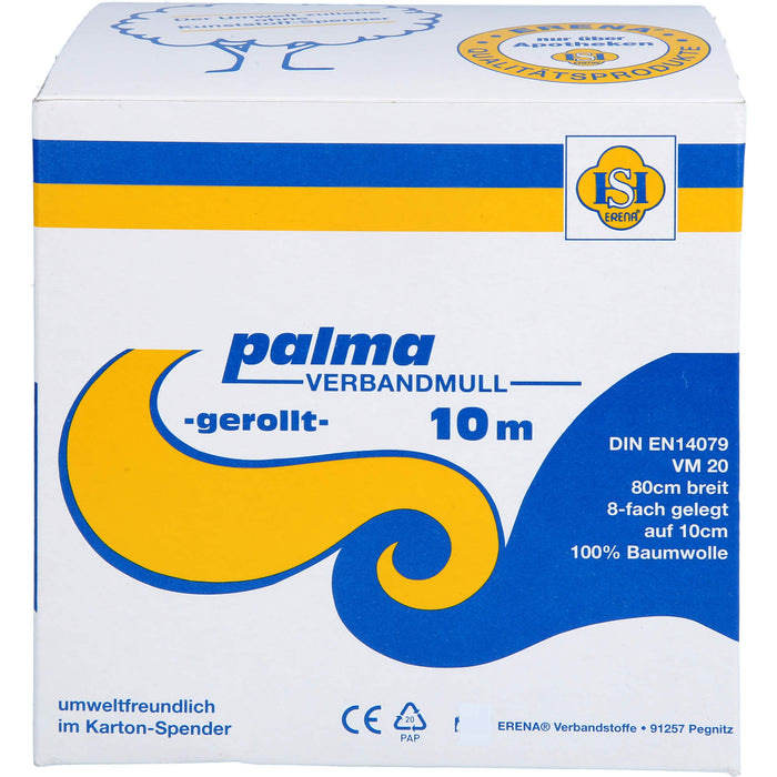 Palma Verbandmull Rolle 10 cm x 10 m 8-lagig zur Fixierung von Wundauflagen, 1 St. Verband