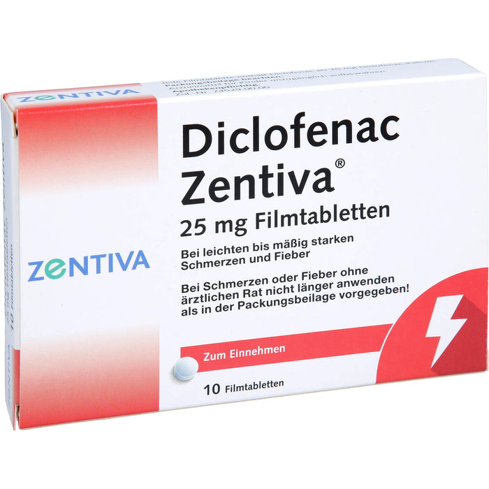 Diclofenac Zentiva 25 mg Filmtabletten bei Schmerzen und Fieber, 10 St. Tabletten