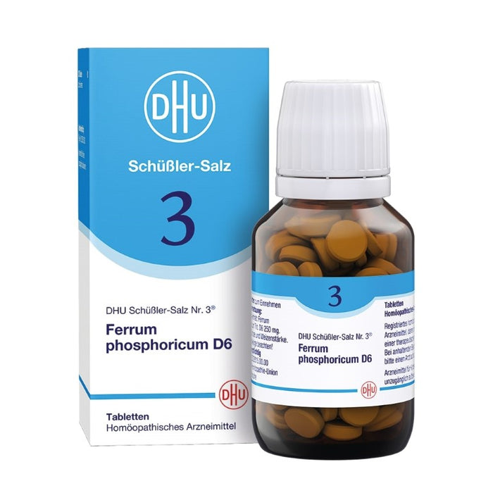 DHU Schüßler-Salz Nr. 3 Ferrum phosphoricum D6 – Das Minalsalz des Immunsystems – das Original – umweltfreundlich im Arzneiglas, 200 St. Tabletten