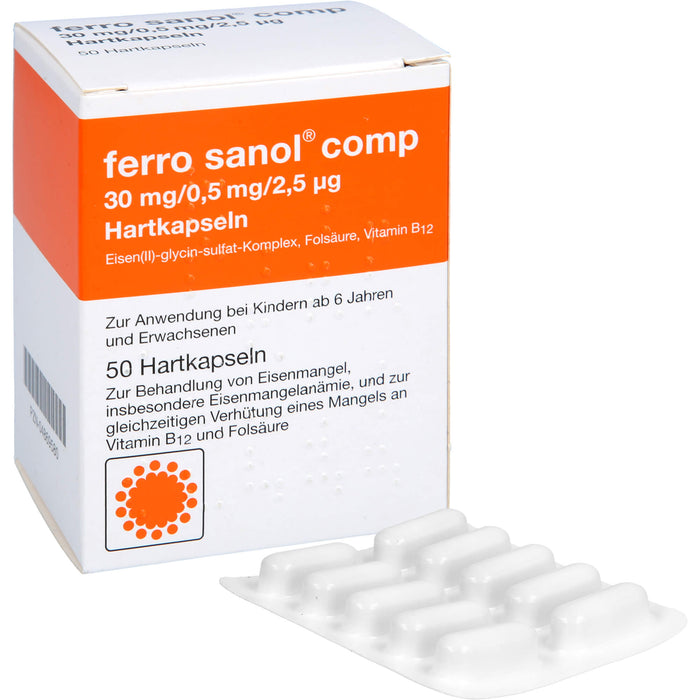 ferro sanol comp 30 mg / 0,5 mg / 2,5 µg Hartkapseln bei Eisenmangel, 50 pc Capsules