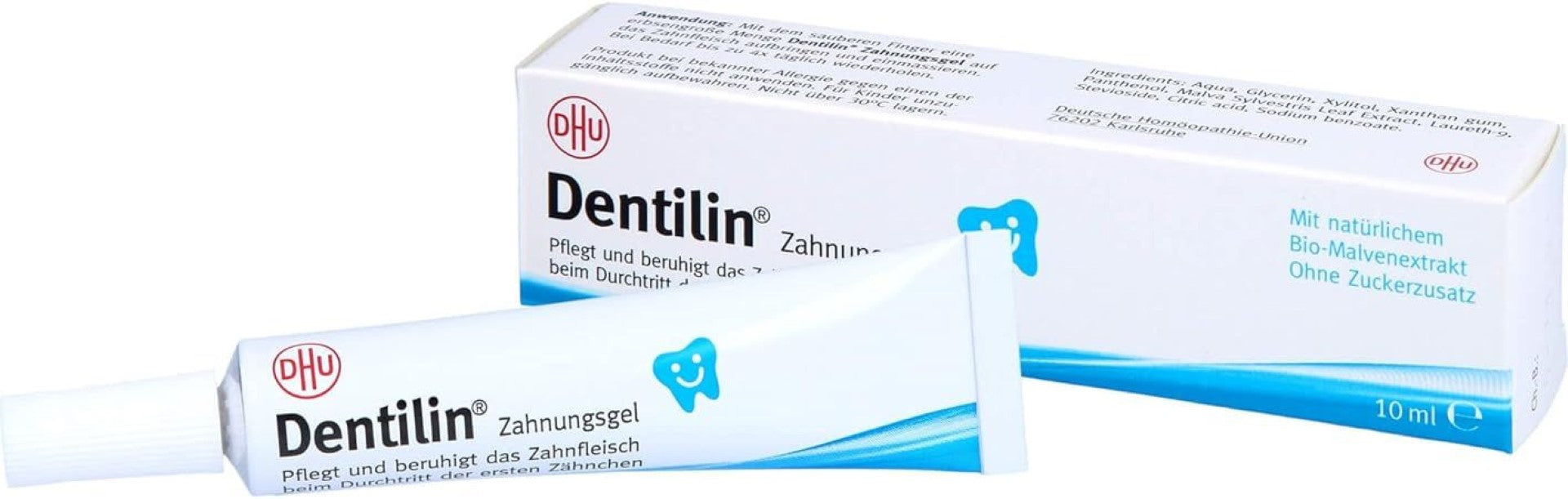 DHU Dentilin Zahnungsgel pflegt und beruhigt das Zahnfleisch beim Durchtritt der ersten Zähnchen, 10 ml Gel