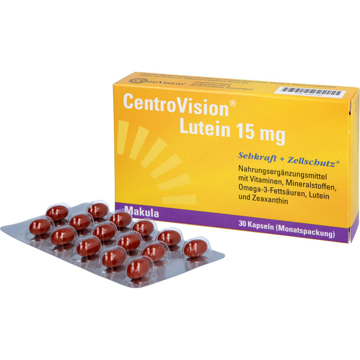 CentroVision Lutein 15 mg Kapseln für Sehkraft und Zellschutz, 30 pcs. Capsules