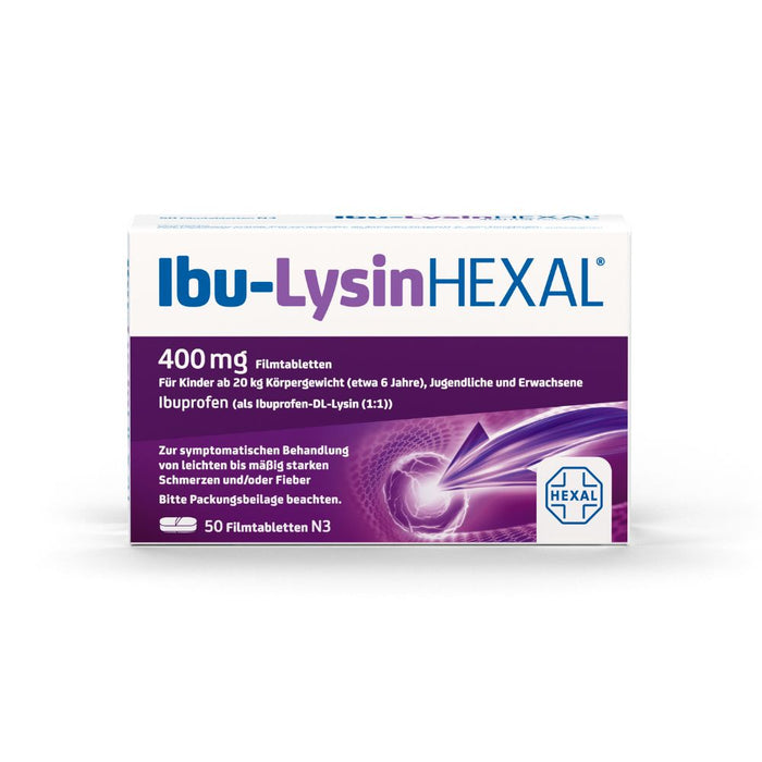 Ibu-Lysin Hexal 400 mg Filmtabletten bei Schmerzen und Fieber, 50 St. Tabletten