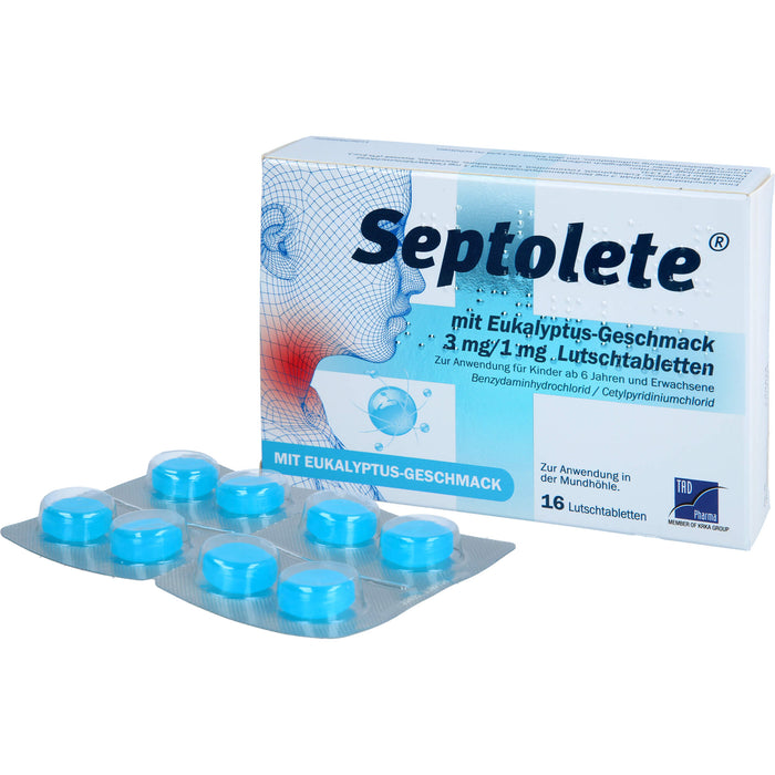 Septolete mit Eukalyptus-Geschmack 3 mg / 1 mg Lutschtabletten, 16 pcs. Tablets