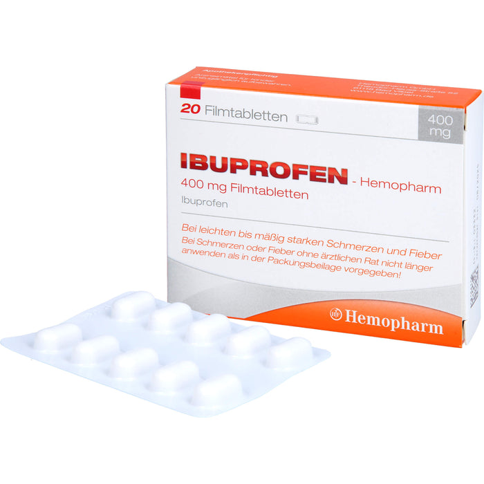 Ibuprofen-Hemopharm 400 mg Filmtabletten bei Schmerzen und Fieber, 20 St. Tabletten