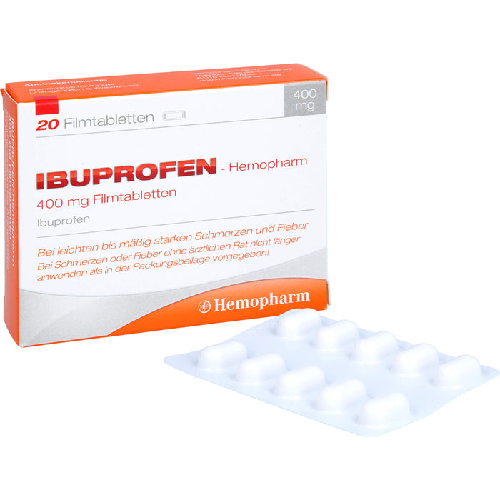 Ibuprofen-Hemopharm 400 mg Filmtabletten bei Schmerzen und Fieber, 20 pcs. Tablets