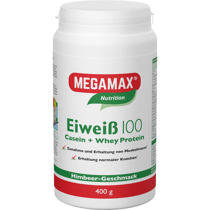 MEGAMAX Nutrition Eiweiß 100 Pulver Himbeer-Geschmack, 400 g Poudre