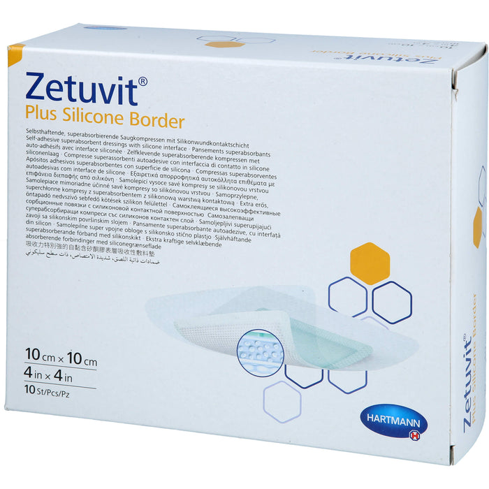 ZETUVIT PLUS SILICONE BORDER 10X10 CM, 10 St KOM