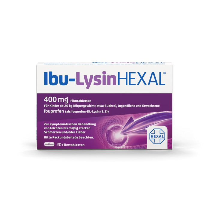 Ibu-Lysin Hexal 400 mg Filmtabletten bei Schmerzen und Fieber, 20 pcs. Tablets