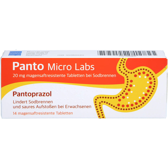 Panto Micro Labs 20 mg magensaftresistente Tabletten bei Sodbrennen, 14 St TMR