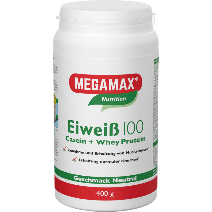 MEGAMAX Nutrition Eiweiß 100 Pulver Geschmack Neutral, 400 g Poudre