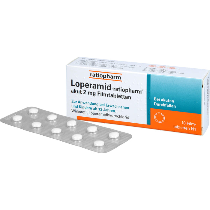 Loperamid-ratiopharm akut Filmtabletten, 10 pcs. Tablets