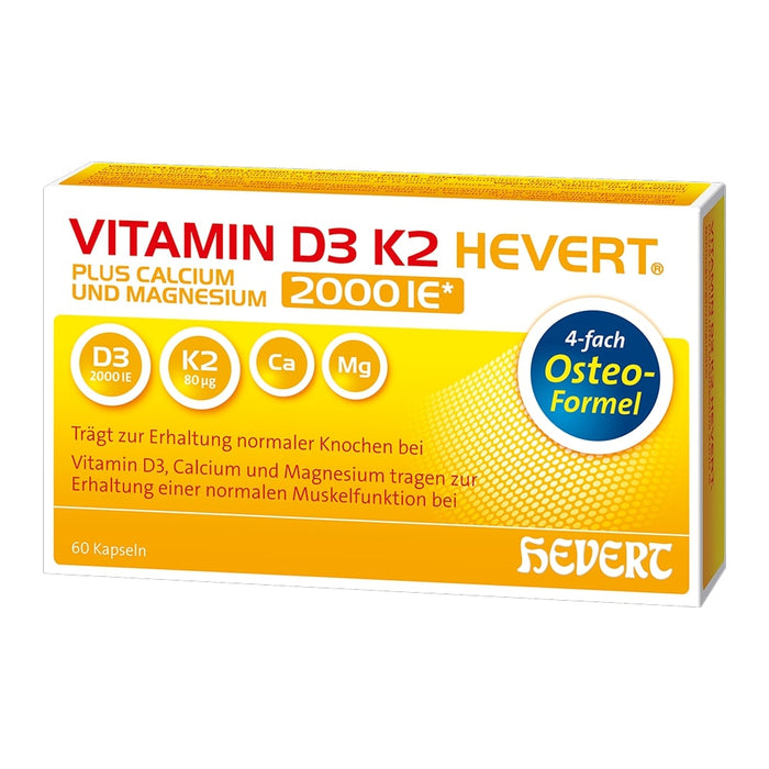 VITAMIN D3 K2 Hevert plus Ca Mg 2000 IE/2 Kapseln, 60 pc Capsules