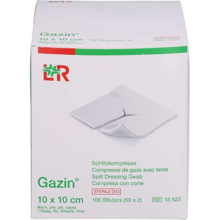 Gazin 10 cm x 10 cm steril 8fach Schlitzkompresse, 100 pcs. Compresses