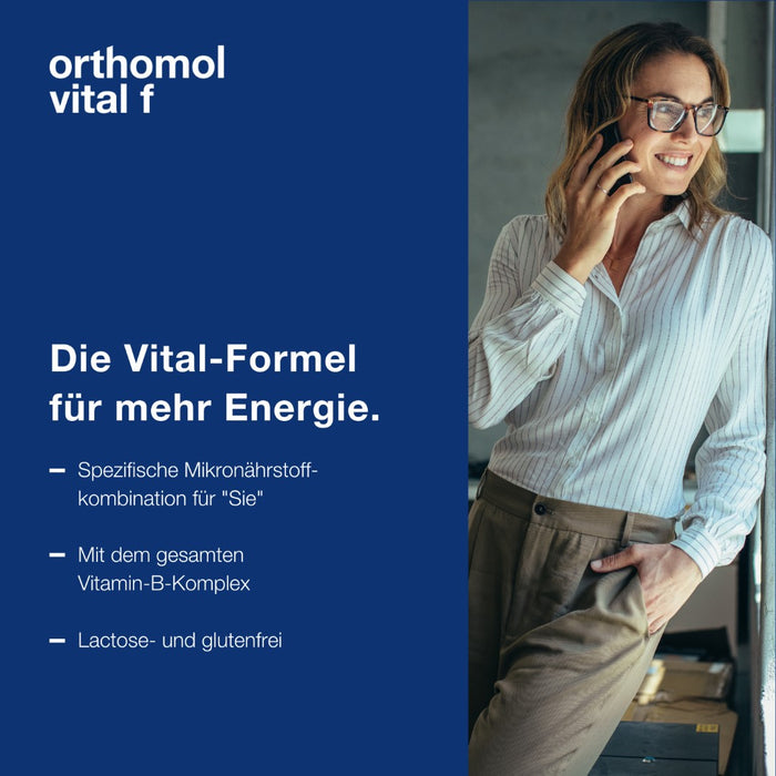 Orthomol Vital f - Mikronährstoffe für Frauen - bei Müdigkeit und Erschöpfung - mit B-Vitaminen, Omega-3-Fettsäuren und Magnesium - Trinkampullen/Kapseln, 7 St. Tagesportionen