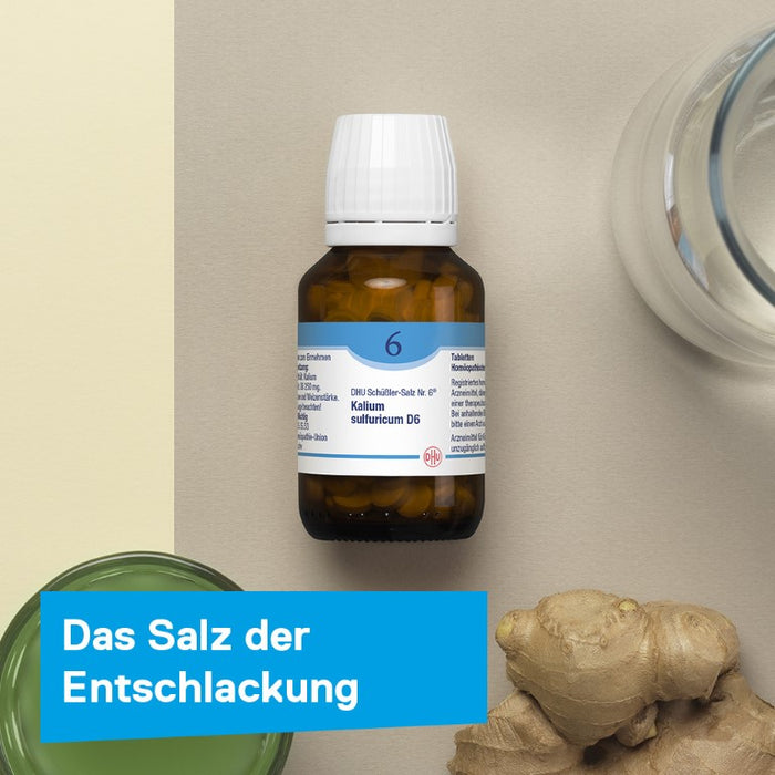 DHU Schüßler-Salz Nr. 6 Kalium sulfuricum D3 – Das Mineralsalz der Entschlackung – das Original – umweltfreundlich im Arzneiglas, 200 St. Tabletten