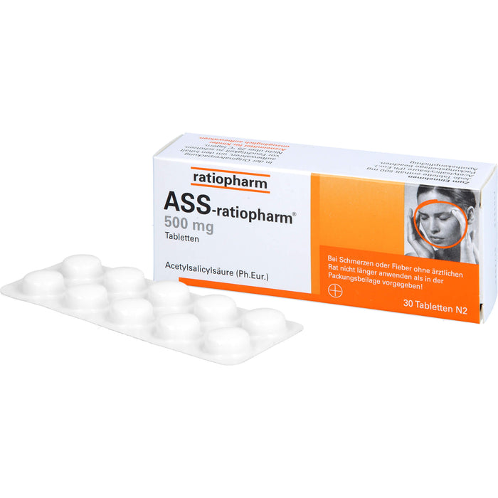 ASS-ratiopharm 500 mg Tabletten bei Schmerzen und Fieber, 30 St. Tabletten