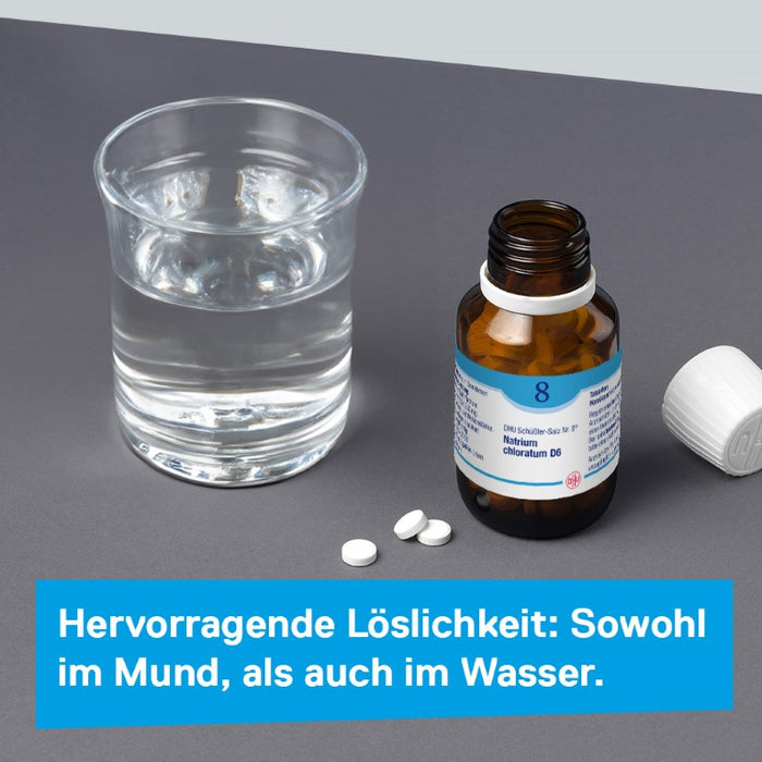 DHU Schüßler-Salz Nr. 8 Natrium chloratum D6 – Das Mineralsalz des Flüssigkeitshaushalts – das Original – umweltfreundlich im Arzneiglas, 80 pc Tablettes