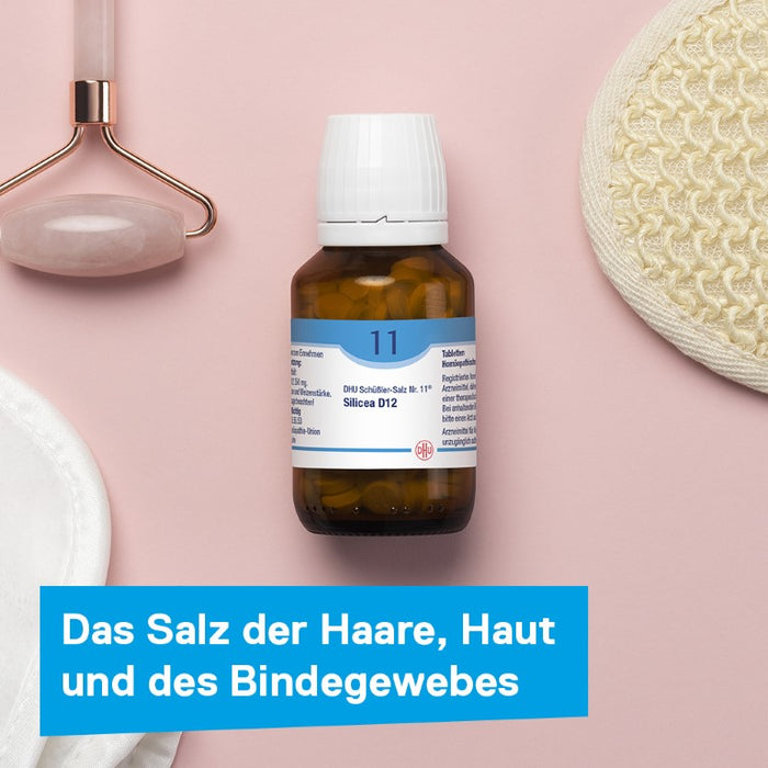 DHU Schüßler-Salz Nr. 11 Silicea D6 – Das Mineralsalz der Haare, der Haut und des Bindegewebes – das Original – umweltfreundlich im Arzneiglas, 80 pc Tablettes