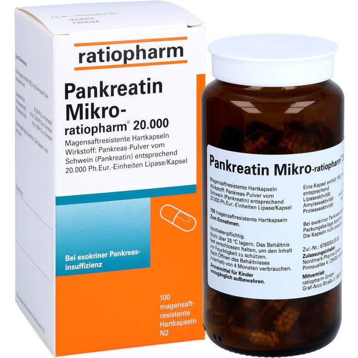 Pankreatin Mikro-ratiopharm 20 000 magensaftresistente Hartkapseln, 100 St. Kapseln