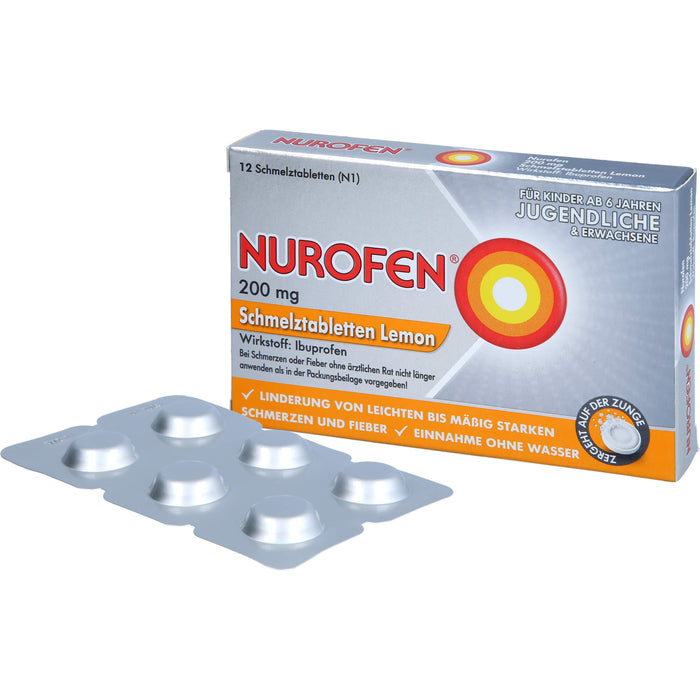 Nurofen Schmelztabletten Lemon bei Kopfschmerzen ab 6 Jahren 200mg, 12 pc Tablettes